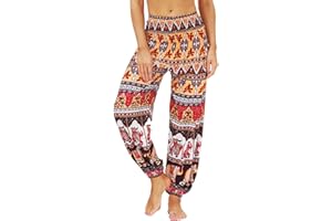 Nuofengkudu Mujer Hippies Pantalones Bolsillos Estampados Yoga Pants