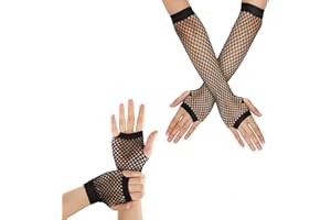 YOLEV 2 Pairs Long Fingerless Fishnet Gloves Fingerless Short Fishnet Gloves Fishnet Mesh Fingerless Gloves for Women and Girl