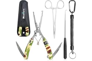 Realure 3 Pcs Portable Fishing Pliers Set with Lanyard, Include Curved Fishing Forceps, Disgorger Fishing, Multi Pliers Tool for Hook Remover, Split Ring, Fishing Gift for Men