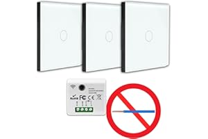 FAST LED TECHNOLOGY KIT Interrupteur sans fil - Bouton tactile va et vient prêt à poser – 3 Télécommande murale + 1 interrupteur relais récepteur radio encastrable sans neutre - Compatible Led