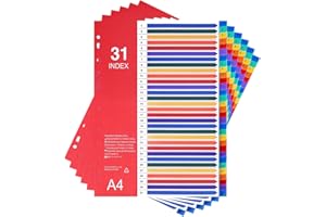 Srvnpioy 6 Stück 31-teilig Register für A4, Mehrfarbig 31 Trennblätter A4 aus PP, Beschriftbares Deckblatt und 31 Taben mit Zahlenaufdruck 1-31, Ordner Trenner Plastik für Aktenordner, Ringordner