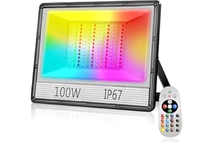 ‎YIQIBRO YIQIBRO RGB LED Strahler 100W, IP67 Wasserdicht RGB Strahler mit Fernbedienung, 16 Farben 4 Modi Dimmbar LED Strahler RGB Mit Speicherfunktion für Landschaft, Bühne, Garten, Musikfestival, Party