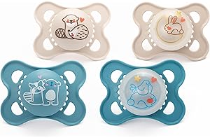 MAM Original Day & Night Soothers | 0-6 Months | 4 Pack | Includes 2X Glow in The Dark Dummies | Orthodontic Design | Baby Accessories | Blue (Various Designs)
