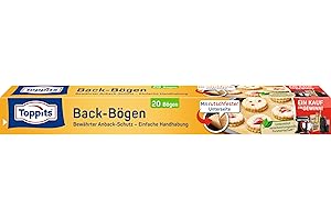 ‎TOPPITS Toppits Backpapier-Bögen - 1 x 20 Stück, 42 x 38 cm, Antihaft, Rutschfest, FSC zertifiziert, Ideal für Backofen, Airfryer und Dampfgarer