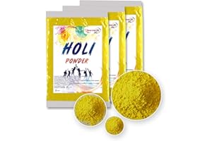 INDIAN STORE 24 3 x Holi Gulal proszek rozpuszczalny w wodzie Natural Festival Photoshooting Rangoli Colors tęczowy proszek holy kolorowy proszek zdjęcia (3 x żółty)