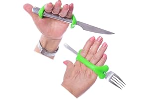 AIDBONES Bracelet pour Mobilité Réduite des Mains, Aide à la Vie Quotidienne, Adaptateur pour Couverts Auto-alimentation, Tendinite, Camptodactylie, SLA, Paralysie Cérébrale (Pack de 2, Vert 13 cm)