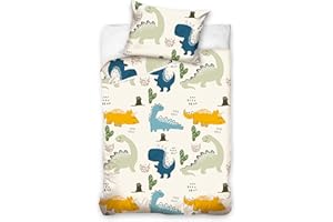 BELIKATO Kinderbettwäsche 100x135 aus 100% Baumwolle mit Dinos - Kinder Bettwäsche und Baby Bettwäsche Set Junge Kleinkinder - bei 60 Grad waschbar - (Dinosaurier 100 x 135 und 40 x 60)