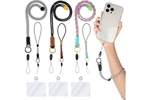 Amaxiu 3 Sets universeller Handy Lanyards, Handy Umhängebänder, handverstellbare Handgelenkschlaufen transparente PVC Tether Patches kompatibel mit Handy Kamera Schlüssel Ausweis Namensschildkarten