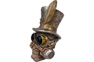 HH Home Hut Halloween Skull Decoration Gold Ornament Time Traveller Statue Top Hat Skeleton Punk Anatomical Head Bone
