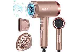 1800W Ionic Hairdryer for Women, CONFU Professional Powerful Travel Blow Hairdryer with Diffuser & Concentrator, 3 Heat Settings, Fast Drying Dryer Blow with Adjustable Speed Warm & Cool Wind