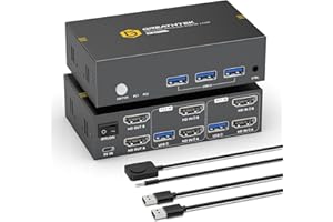 GREATHTEK 8K@60Hz HDMI Conmutador KVM 2 PC 2 Monitores Soporta Copiar y ampliar la Pantalla,USB3.0,HDMI 2.1, HDCP2.3,Conmutadores KVM Monitores Duales Compatible con Múltiples Dispositivos