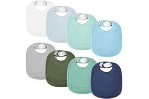 AOOTE Baby Bibs for Boys Girls, 8 Pack Muslin Baby Bibs, Soft and Absorbent Bids with Snaps, Bandana Drool Bib Cotton for Unisex Boys Girls for Infants Feeding, Teething, Drooling, 0-12 Months