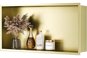 Neodrain Shower Niche 304 Stainless Steel Wall Niche Recessed Single Shelf Shower Storage for Bathroom 60 x 30 cm, Gold