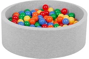 Petsona Piscina Per Cani E Gatti In Morbida Schiuma Piscina Per Cani 90X30cm/200 Palline Colorate Area Giochi Per Cani E Gatti Fodera Rimovibile E Lavabile, Grigio Chiaro: Giallo/Verde/Blu/Rosso/Aranc