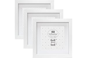 YIPINYIN 6 X 6 '' (15x15cm) Square White Photo Frames Set Of 3 with mount for 5x5 photo,Boxed Garllery 10x10cm Picture Frame 3 Pack, 15x15cm Square frames With Perspex Window For Wallmounted & Desk Top
