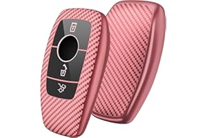OATSBASF Car Key Cover Compatible with Mercedes Benz,Car Key Box for Benz E Class 2017 S 2018 (Rose gold-Stripe)