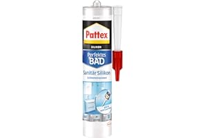 ‎PATTEX Pattex Perfektes Bad Sanitär Silikon, wasserfestes und schimmelresistentes Silikon für Bad und Küche, langlebige Dichtmasse für Fugen und Übergänge, weiß, 1 x 300 ml Kartusche