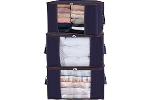 Lifewit 3 pezzi 90L Scatole per Armadio, Scatole per Vestiti Grande Capacità, Contenitori Organizer armadio per Piumoni, Scatola trasloco, Buste Pieghevole per Indumenti, Coperte, Blu