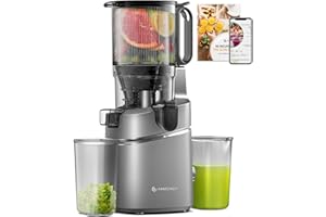 AMZCHEF Automatic Cold Press Juicer Machines 250W Liberate Your Hands -135MM Opening and 1.8L Capacity Slow Juicers for Whole Fruit and Vegetable, with Triple Filter, Safety Lock, Classic Grey