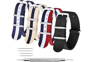 MEGALITH NATO Strap 4/8 Packs 16mm 18mm 20mm 22mm 24mm Ballistic Nylon Watch Bands Swiss Zulu Straps Stainless Steel Buckle with 4 Top Spring Bars and Spring Bar Link Pin Remover Tool
