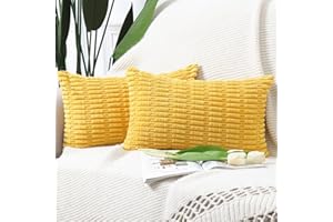 Madizz Juego de 2 Fundas de cojín de Pana a Rayas Bohemias Funda de cojín Decorativa Suave para sofá Dormitorio Funda de Almohada Amarillo 30 x 50 cm