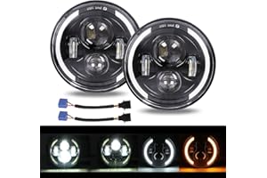 YUGUANG Coppia 7" Fari a LED 300W 30000LM 4 lenti Angel Eyes 3000K+6000K 4 Modalità di Illuminazione Rotonda Nera Lights LED Off Road Fire Cross DRL HI LO Beam per Wrangler JK TJ LJ CJ Hummber H1 H2