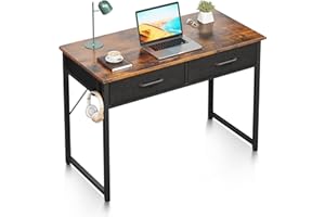 ODK Scrivania con 2 Cassetti, Piccola Scrivania con Portacuffie, Tavolo da Ufficio per Soggiorno, Casa (Marrone, 100x40x78,7cm)