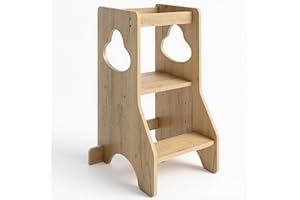 COSYLAND Tour d Observation Montessori Réglable en Hauteur pour Enfants de 18 Mois à 6 Ans, Chaise d Apprentissage Sécurisée en Bois, Design Moderne et Stable, Idéale pour Bébé - Naturel