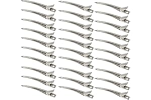 HAALII 30 Pcs Duck Bill Hair Clips, Pin Curl Clips, Metal Hair Clips, Hair Sectioning Clips, 3.5 Inch Rustproof Metal Alligator Curl Clips with Holes for Hair Styling, Hair Accessories, Silver