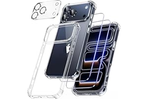 FLLAO 4 in 1 Handyhülle für iPhone 17 Pro Max Hülle mit 2 Schutzfolie und 1 Kameraschutz, Weiche TPU Silikon [Integriertes Luftkissen] Stoßfest Dünne Schutzhülle für iPhone 17 Pro Max, Transparent