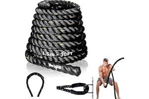 Yes4All stridsrep 9 m/12 m/15 m längd, 38 mm/50 mm diameter Poly Dacron stridsträning träningsrep med skyddskåpa – stålankare och rem ingår