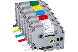 6x Yuanqimm Kompatybilne z Brother P-Touch Taśma 12mm x 8m TZe-231 TZe-131 TZe-431 TZe-531 TZe-631 TZe-731 Laminowana 0,47 dla Ptouch PT-H105 H107 H101 H110 H200 PT-D400 CUBE