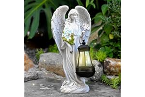 Tuzsocr Statue du Jardin des Anges,Sculpture d'ange Féérique,Figurine Ange Gardien avec Lanterne LED Solaire,Auto-on,Ange Tombe pour Terrasse,Pelouse,Cour,Pendaison de crémaillère,Funèbre