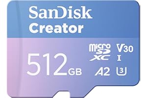 SanDisk Creator Carta microSDXC UHS-I 512 GB + Adapter (Per Smartphone, Action Camera e Droni, 5,3K i 4K, A2, C10, V30, U3, fino a 190 MB/s, 3 mesi di Adobe Lightroom inclusi)