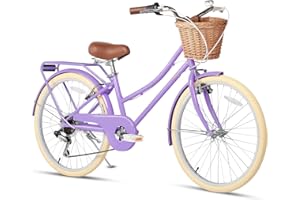 Glerc Missy 24 pollici Ragazza Cruiser Gioventù Donna Bicicletta 6 velocità Teen Hybrid City Bicicletta per ragazzi di età 14 15 16 anni con cestino di vimini & peso leggero, viola