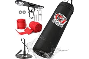 SENSHI JAPAN Outdoor Punch Bag 𝗛𝗘𝗔𝗩𝗬 𝗙𝗜𝗟𝗟𝗘𝗗 3, 4, 5ft For Boxing, MMA, Muay Thai Boxing Gloves, Skipping Rope & Bracket Set For Kids & Adults