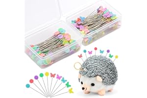 DEUDY 200 Pezzi Patchwork Pins, Capolino Pins, Quilting Pins Spilloni Fiore mit Hedgehog Puntaspilli Supporto, Spilli per Trapuntatura per Artigianato Cucito Colorati Quilting Pins