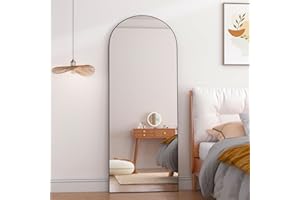 Elemango Bogen Ganzkörperspiegel, 165x60cm Groß Bodenspiegel, Schwarz Ganzkörperspiegel aus Holz, Gewölbter Vollspiegel stehend hängend oder lehnend, Ankleidespiegel für Schlafzimmer Wohnzimmer