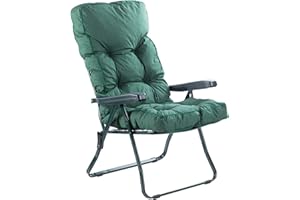 Alfresia Green Reclining Garden Chair with Classic Cushion - Adjustable Foldable Outdoor