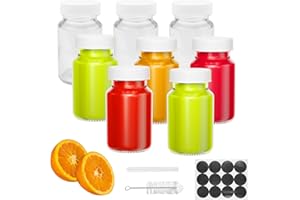 Fervalyna 8 Piezas Mini Botella Cristal 60ml, Botellas de Cristal, Frascos de Vidrio, Botes Transparentes Pequeños, Shots Botellitas, con Tapa Hermética, Etiquetas, Rotulador y Cepillo, para Jugo