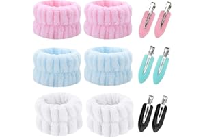 SCROLIEY Di Polsini per il Lavaggio del Viso,Clip di Anatroccolo,Polsini Morbidi Elastici per Lavaggio di Viso per Donna Braccialetti Assorbenti,la Cura Della Pelle,il Lavaggio e la Doccia (Bianco Rosa Blu, 2)