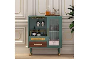 HOLTICO Drinks Cabinet, Green Coffee Bar Cabinet with Wine Glass Racks and 2 Drawers, Modern Wooden Buffet Sideboards for Living Room, Kitchen, Dining Room