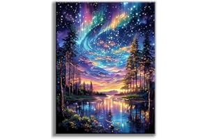 OFFITO ART Starry Sky Diamond Art Kits for Adults, 5D Aurora Lake Diamond Painting Kits for Beginners, Fantastic Landscapes DIY Full Drill Dots Gem Art Paint for Home Wall Decor 30x40 cm