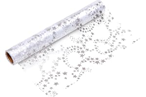 100%Mosel Runner da Tavola in Organza, Stelle Argento/Metallizzato (28 cm x 5 m), Runner Trasparente, elegante Decorazione da Tavola per Natale & Avvento, Decorazione festiva per occasioni Speciali