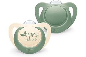 NUK for Nature Baby Dummy | 6-18 Months | Sustainable Silicone Soothers | Made from 100% Natural Raw Materials | Green | 2 Count