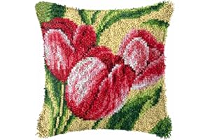 VIONNPPT Blume Serie Knüpfkissen für Kinder Erwachsene, 43cmX43cm, Karikatur Deko Kissenbezug Knüpfteppich Zum Selber Knüpfen DIY Kissen Latch Hook Kit (Tulpe)