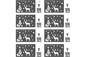 Scettar 24 Christmas PVC Placemats Coasters Cutlery Set, Christmas Placemats Washable Heat Resistant Reindeer Xmas Heat Resistant Placemat for Dining Table Decoration (Grey)