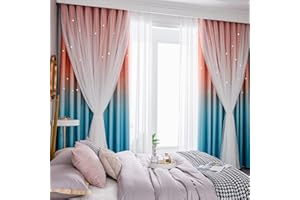 ‎TOSPASS Tospass Vorhang Kinderzimmer Blickdicht Gardinen Mädchen Verdunkelungsvorhang Glänzend Sterne Vorhänge mit Ösen Voile 2er Set Gardienen für Schlafzimmer Wohnzimmer Curtains 132x240 cm Orange Blau