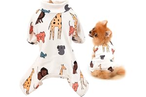 SMALLLEE_LUCKY_STORE Haustierkleidung, niedlicher Cartoon-Welpen-Schlafanzug aus Baumwolle für kleine und mittelgroße Hunde, Katzen, Indoor-Overall, Nachtwäsche, Outfit für Yorkie Chihuahua