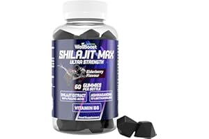 WellBoost Shilajit Max Gummies – 200mg Shilajit, 40mg Ashwagandha, 2mg Vitamin B6 – Vegan Elderberry Flavour – Energy, Vitality & Well-Being Support for Adults (1 Month Supply).